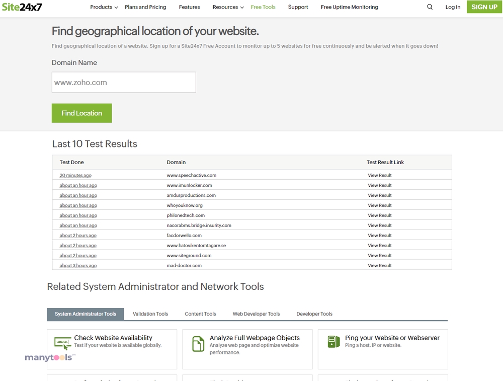 Site24x7 Website GeoLocation