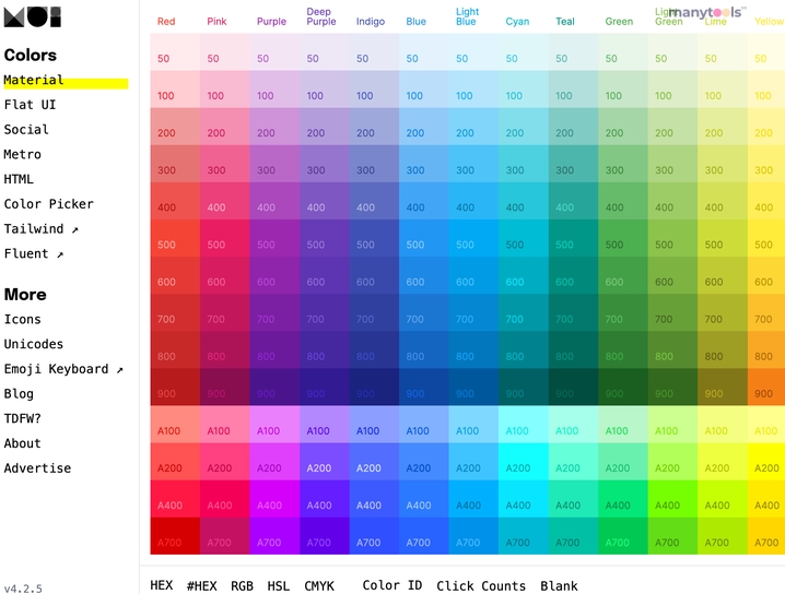 Material Design Color Palette