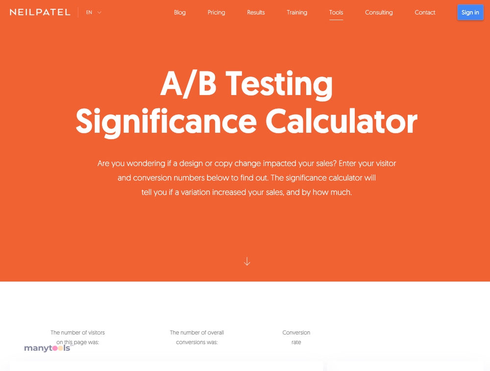 Neil Patel A/B Testing Calculator