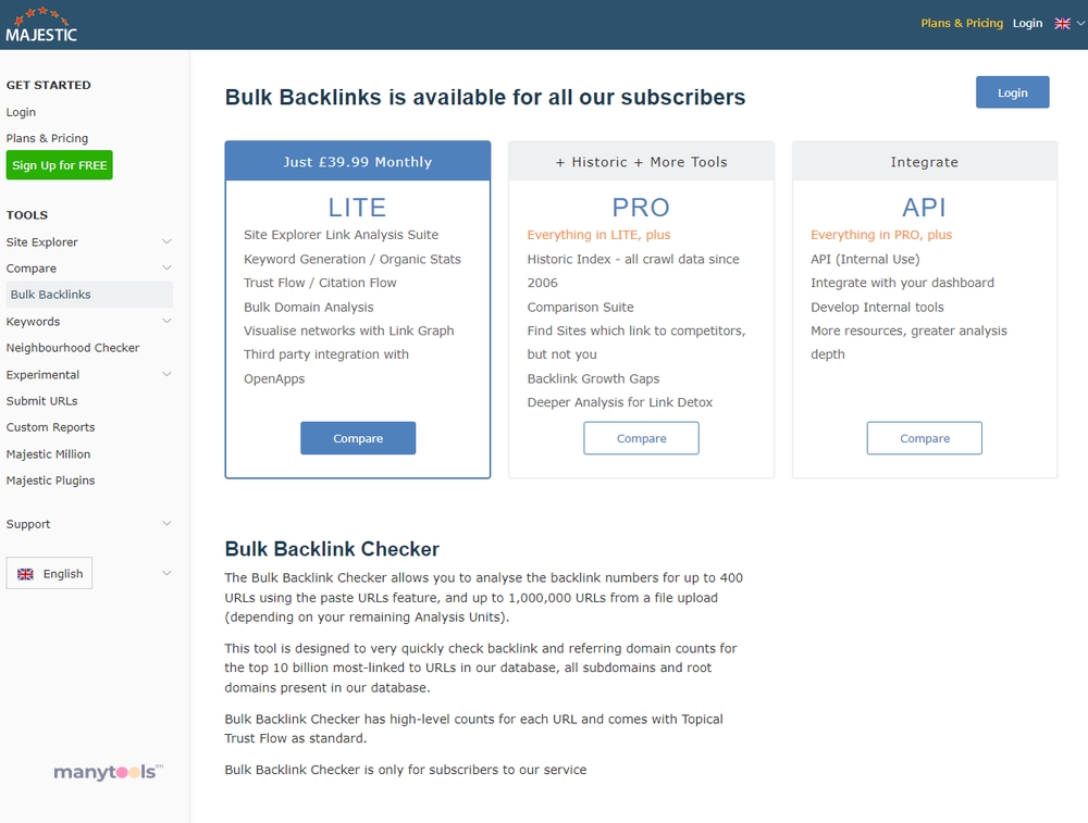 Majestic Bulk Backlink Checker