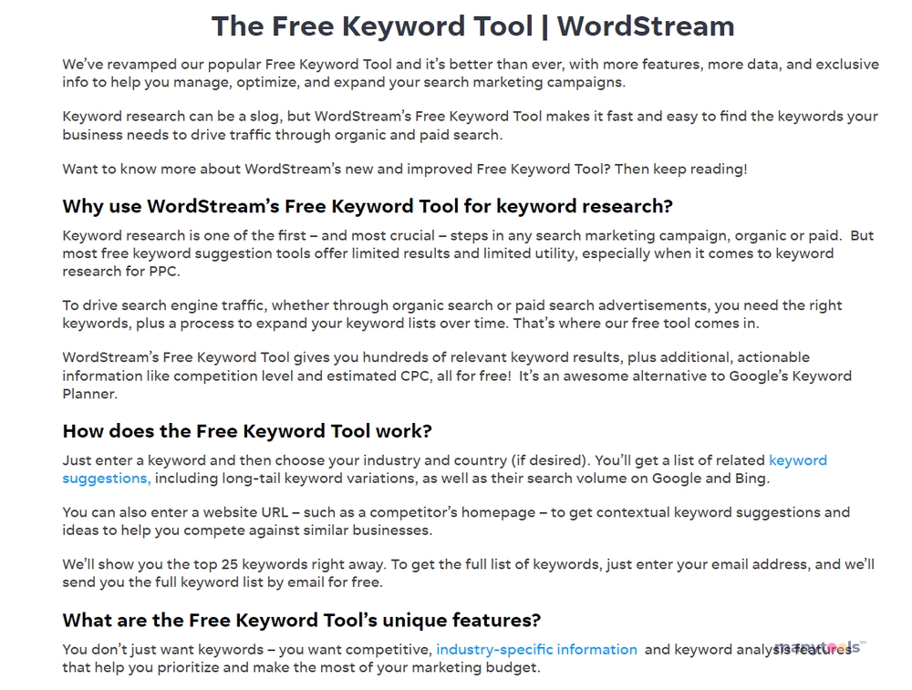 WordStream Keyword Tool