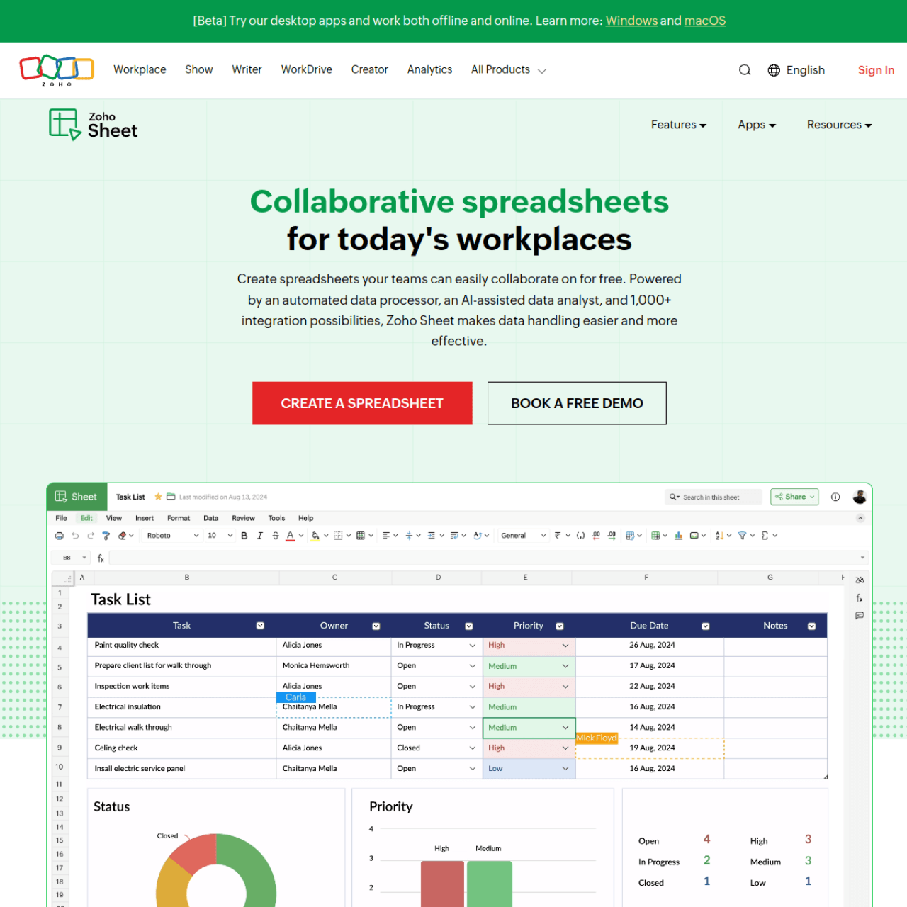 Zoho Sheets screenshot 1