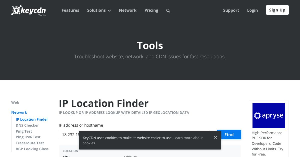 KeyCDN IP Location Finder screenshot 1